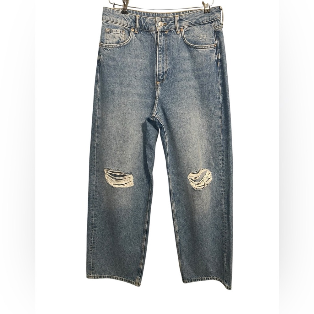 AllSaints Elli Destroyed Wide Leg Jeans W27 Distressed Cropped Denim - Picture 2 of 12